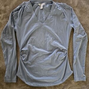 Athleta Light Blue V-Neck Long Sleeve Top